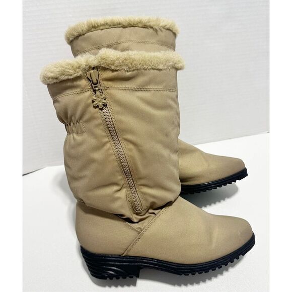 AJ Valenci Icicle Round Toe Mid Calf High Faux Fur Collar Zip Winter Boots Tan 7 - Picture 1 of 16